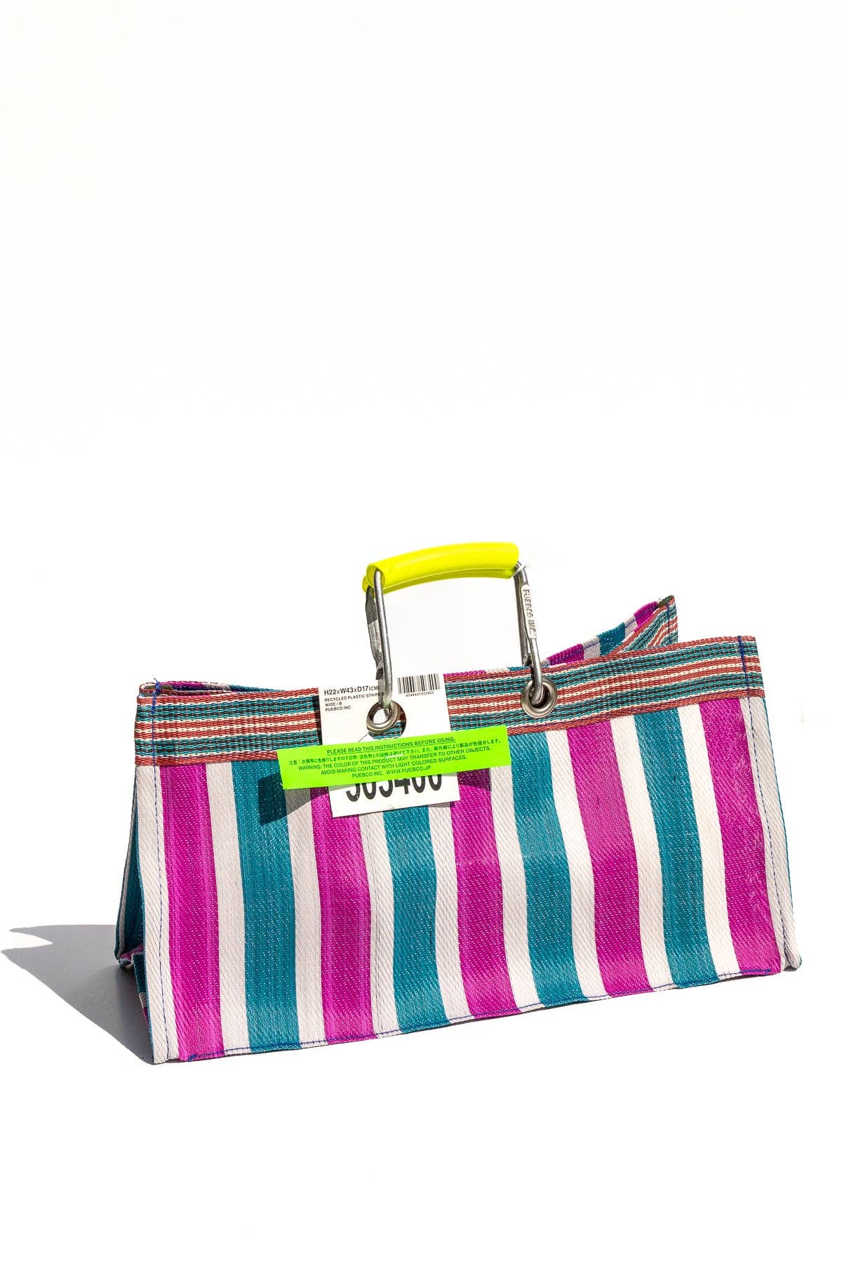 RECYCLED PLASTIC STRIPE BAG - Wide: Green x Purple