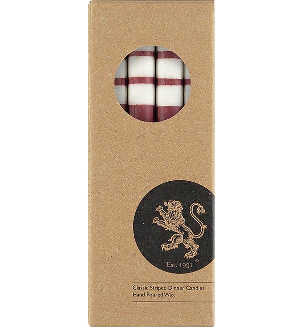 Striped Guardsman Red, Pearl & Royal Blue Eco Dinner Candles, Gift Box of 4