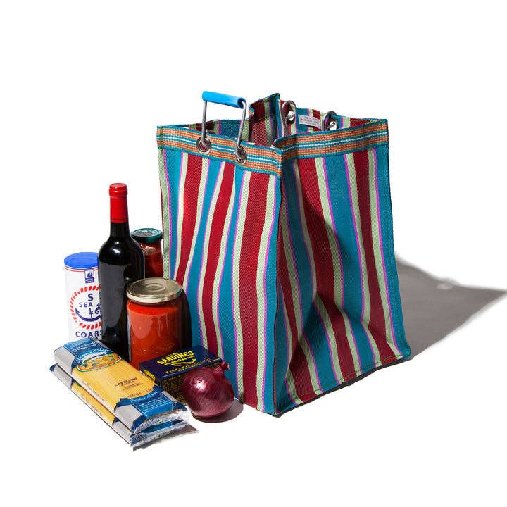 RECYCLED PLASTIC STRIPE BAG - Rectangle D30: Red x Blue