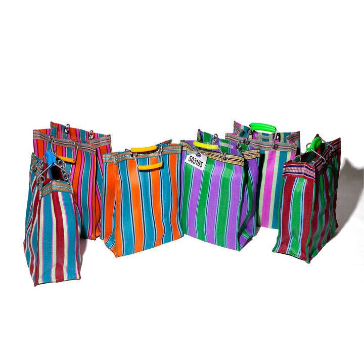 RECYCLED PLASTIC STRIPE BAG - Rectangle D15: Orange x Blue