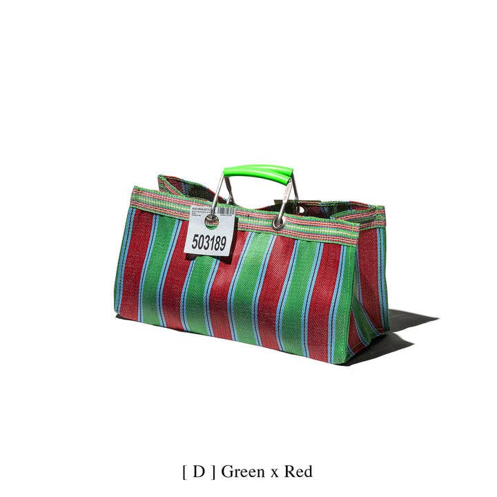 RECYCLED PLASTIC STRIPE BAG - Wide: Green x Purple