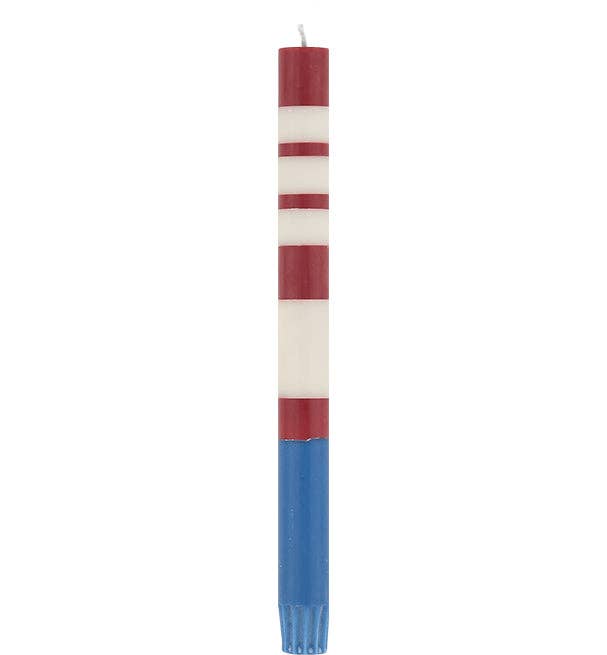 Striped Guardsman Red, Pearl & Royal Blue Eco Dinner Candles, Gift Box of 4