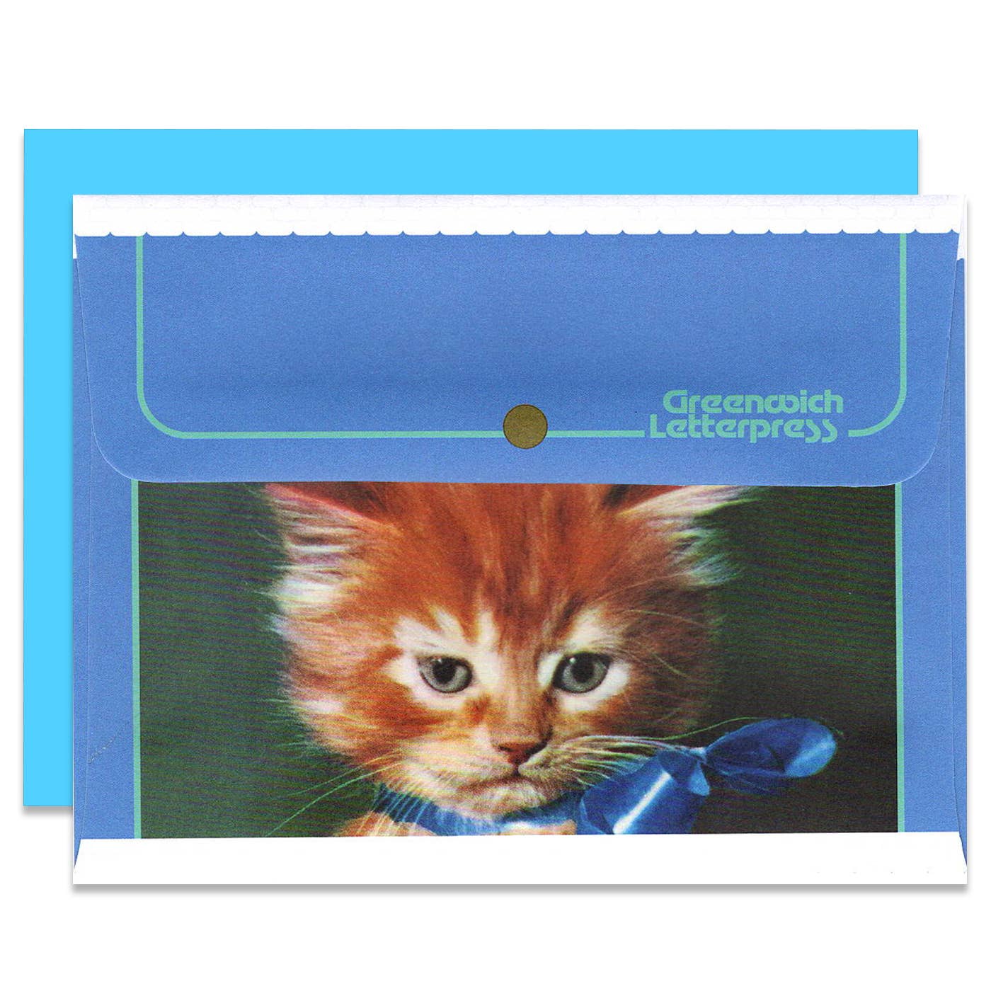 Blue Cat Envelope & Card Set – Vintage Kitten with Satin Bow