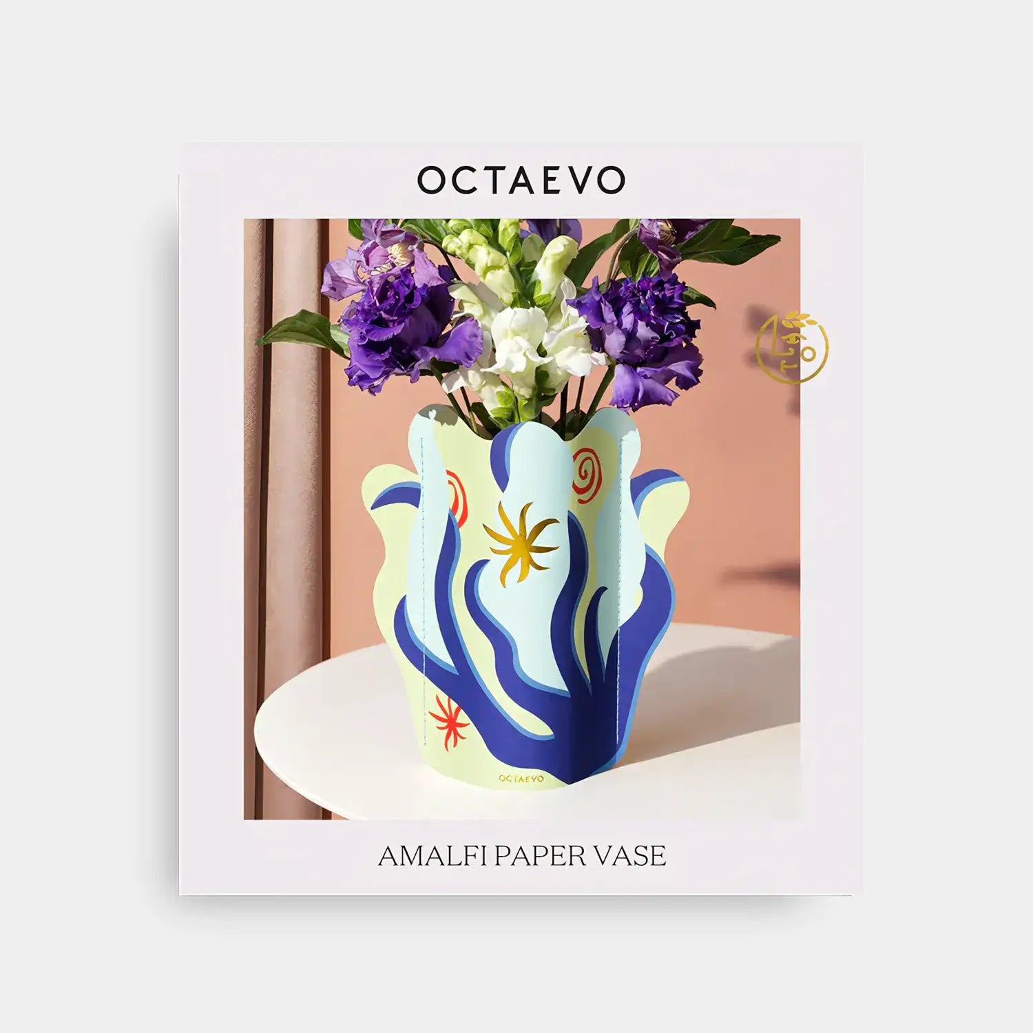 Octaevo Mini Paper Vase Amalfi Blue, Flower Vase & Card Set