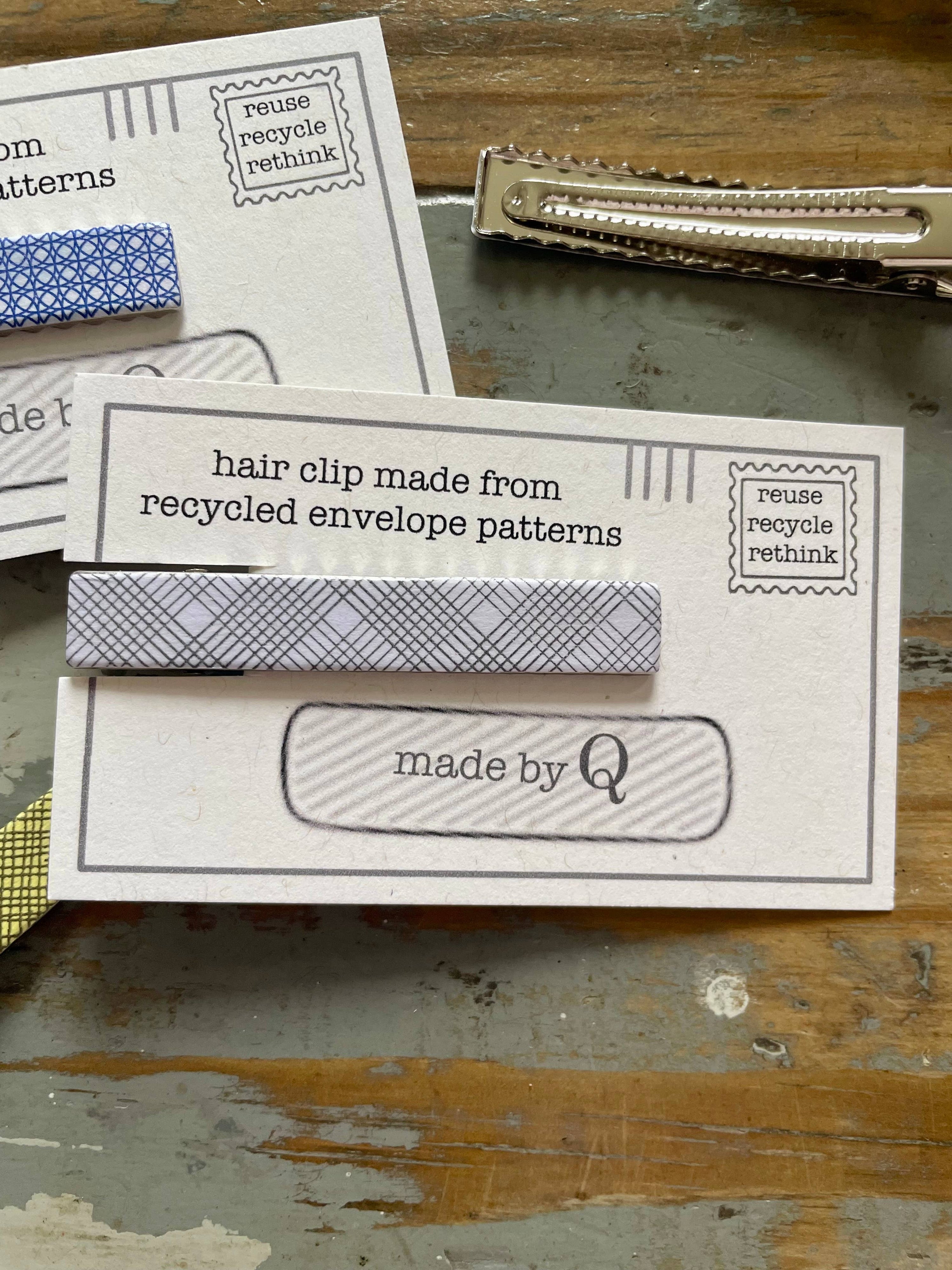 Hair clip recycled envelope pattern