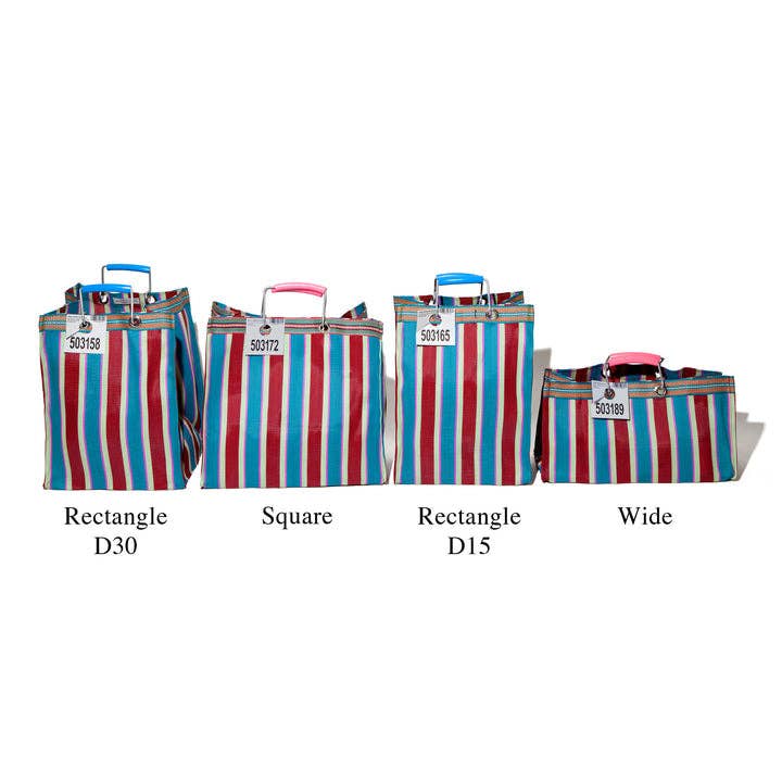 RECYCLED PLASTIC STRIPE BAG - Square: Red x Blue