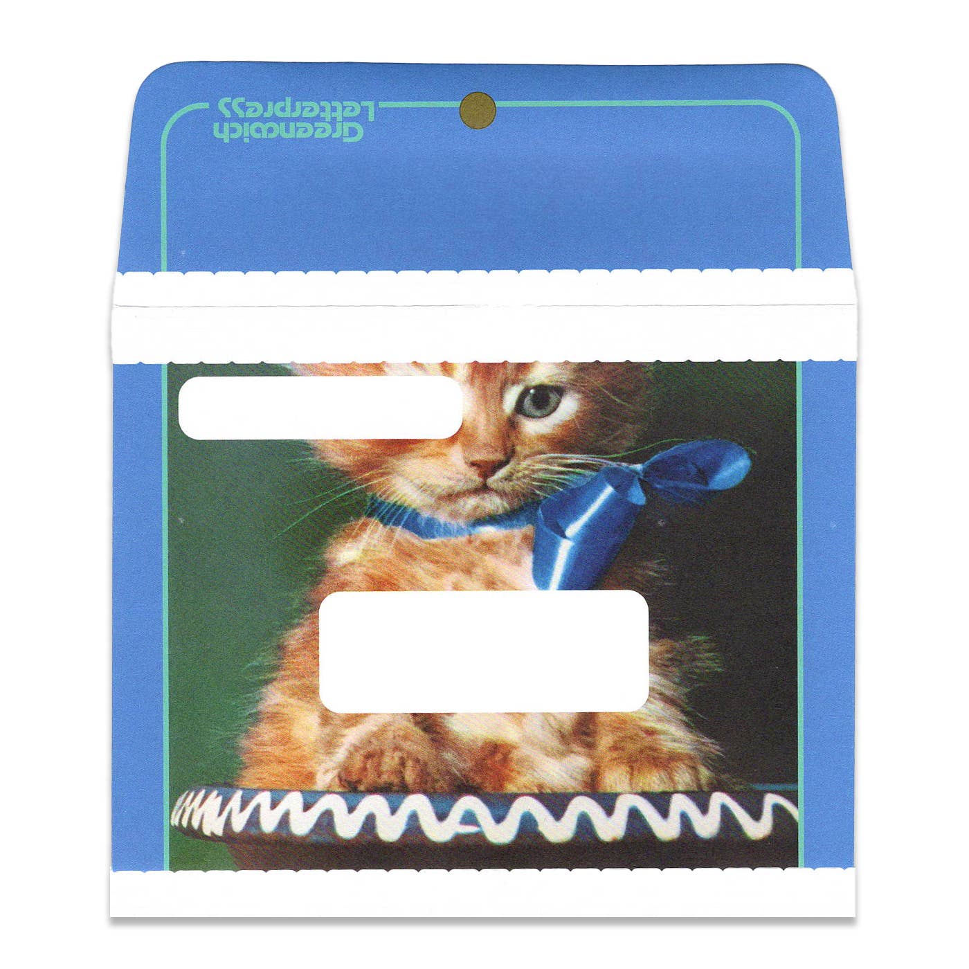 Blue Cat Envelope & Card Set – Vintage Kitten with Satin Bow