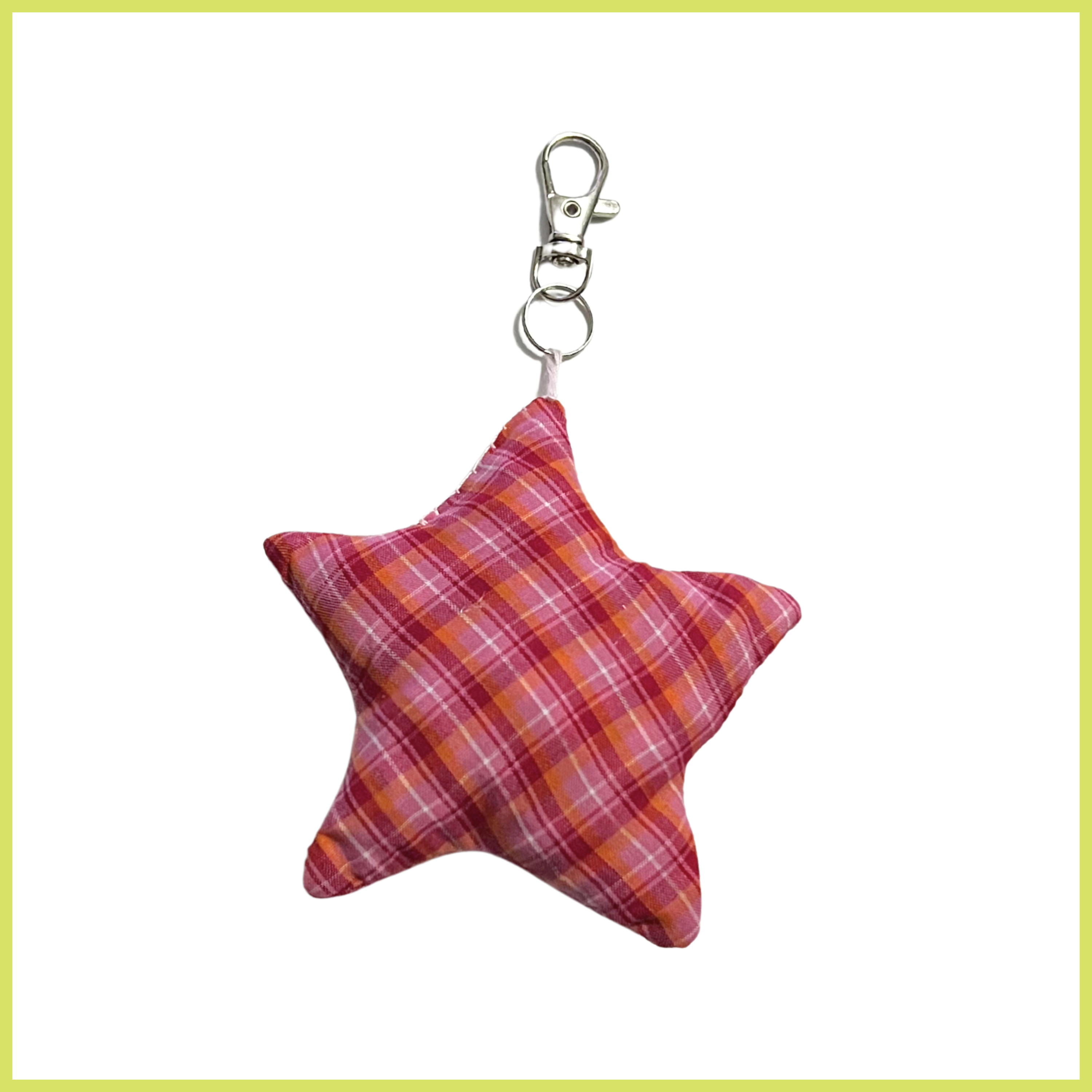 Pink-Orange Plaid Bag Charm