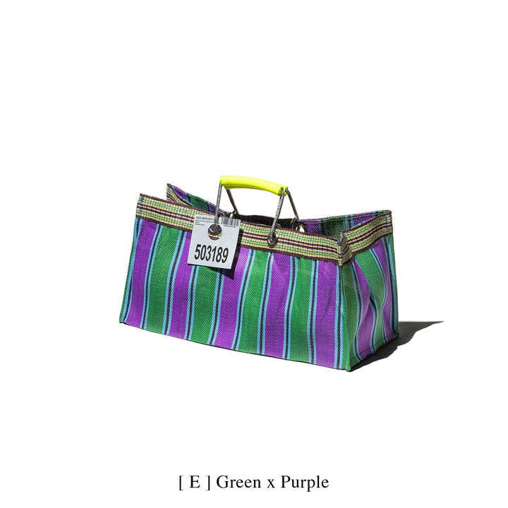 RECYCLED PLASTIC STRIPE BAG - Wide: Green x Purple