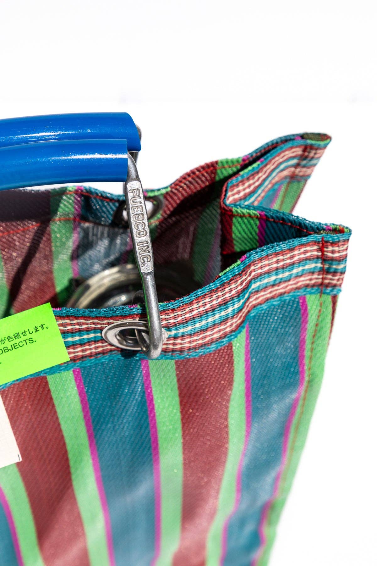 RECYCLED PLASTIC STRIPE BAG - Square: Red x Blue
