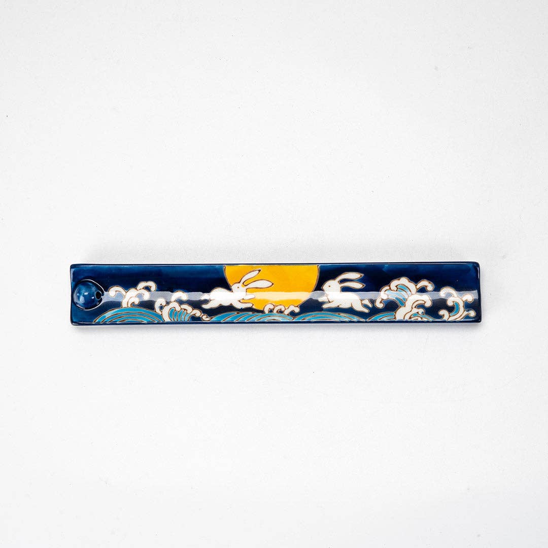 Handpainted Ceramic Incense Holder 9 inch L Moon Rabbit (1/72)