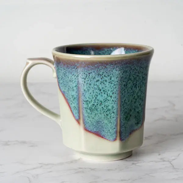 9oz 3.75"H Green Flow Reactive Glaze Porcelain Octagon Mug