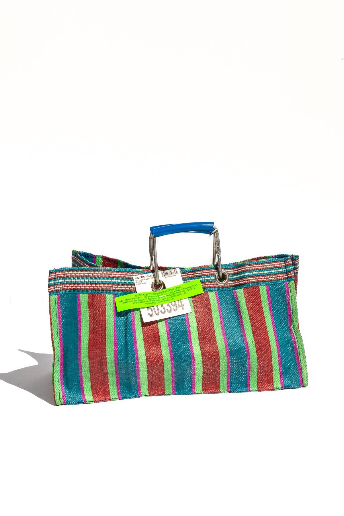 RECYCLED PLASTIC STRIPE BAG - Wide: Green x Purple