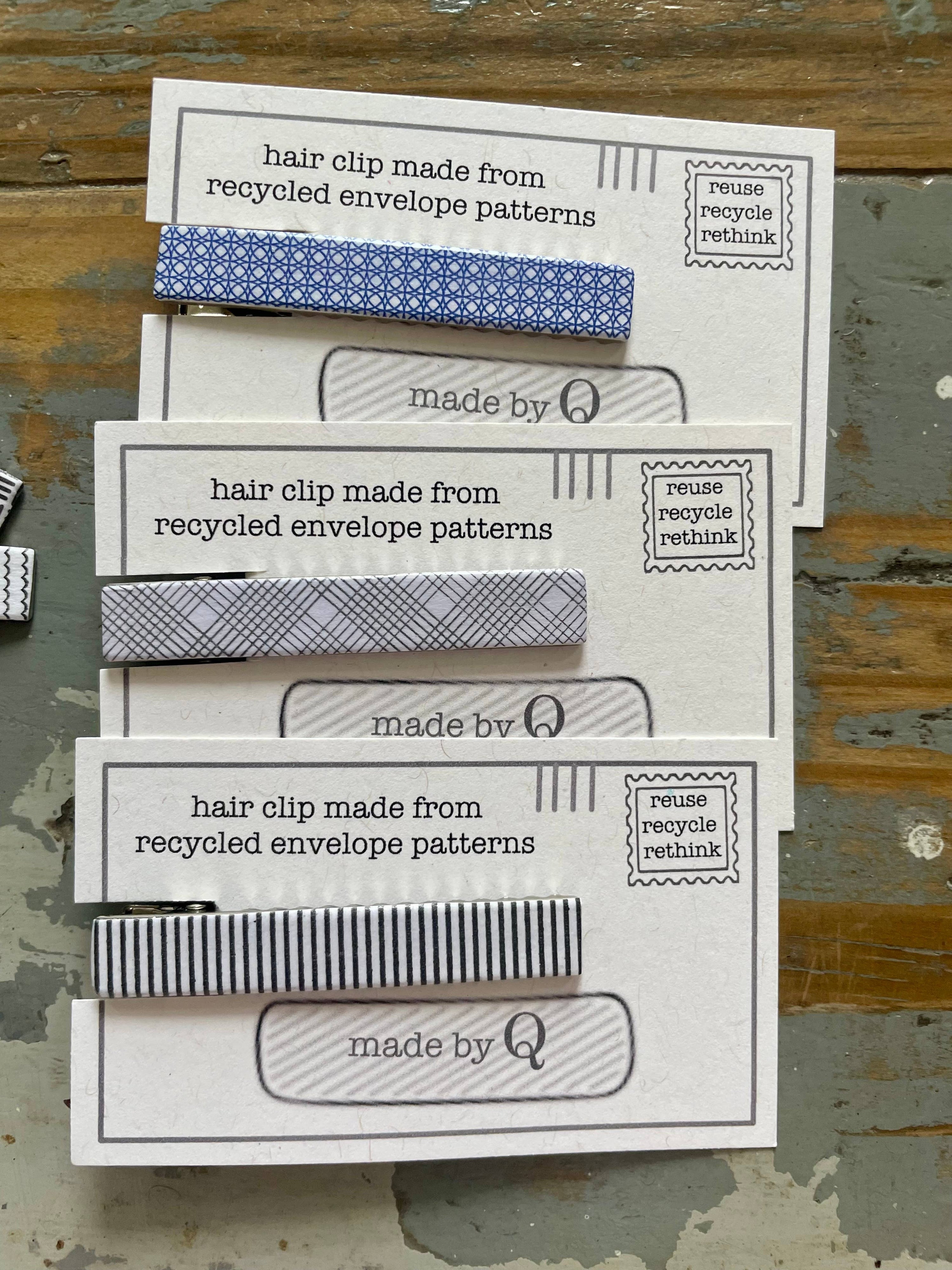 Hair clip recycled envelope pattern