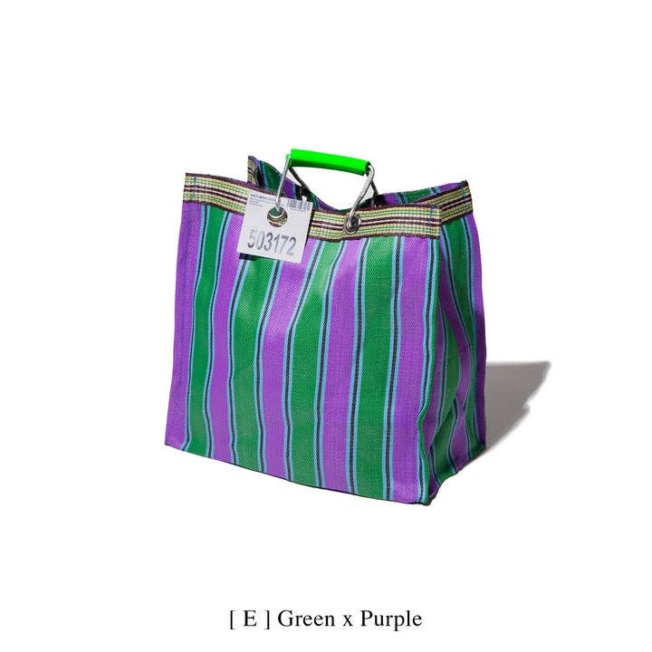 RECYCLED PLASTIC STRIPE BAG - Square: Red x Blue