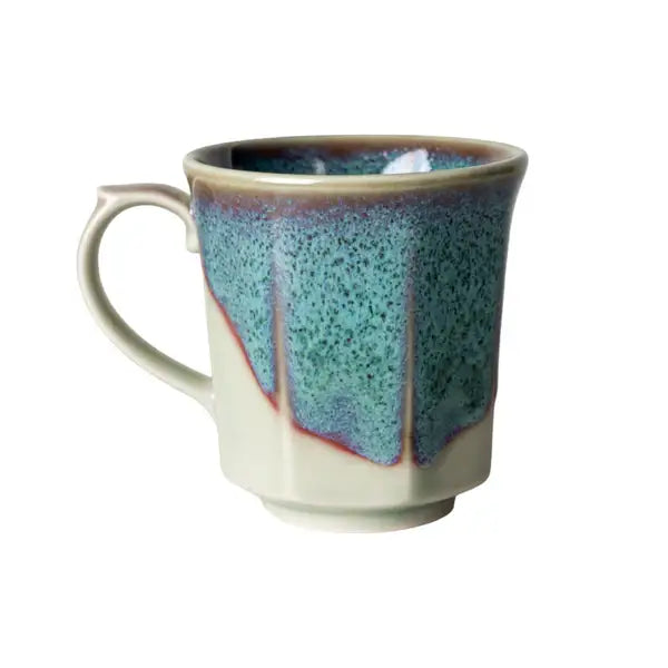 9oz 3.75"H Green Flow Reactive Glaze Porcelain Octagon Mug