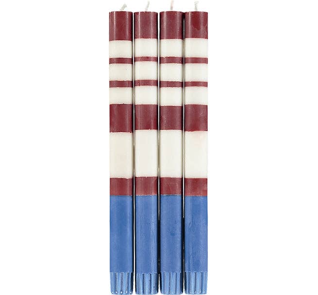 Striped Guardsman Red, Pearl & Royal Blue Eco Dinner Candles, Gift Box of 4