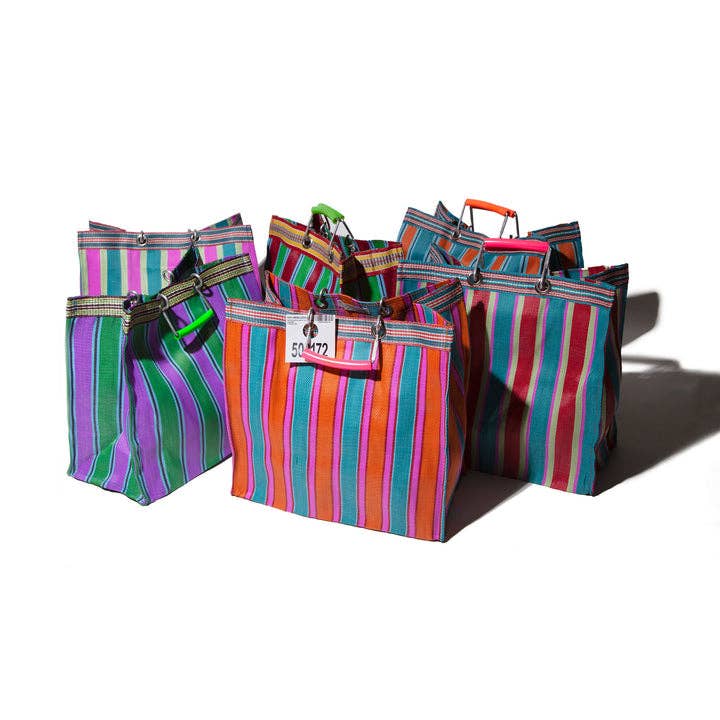 RECYCLED PLASTIC STRIPE BAG - Square: Red x Blue