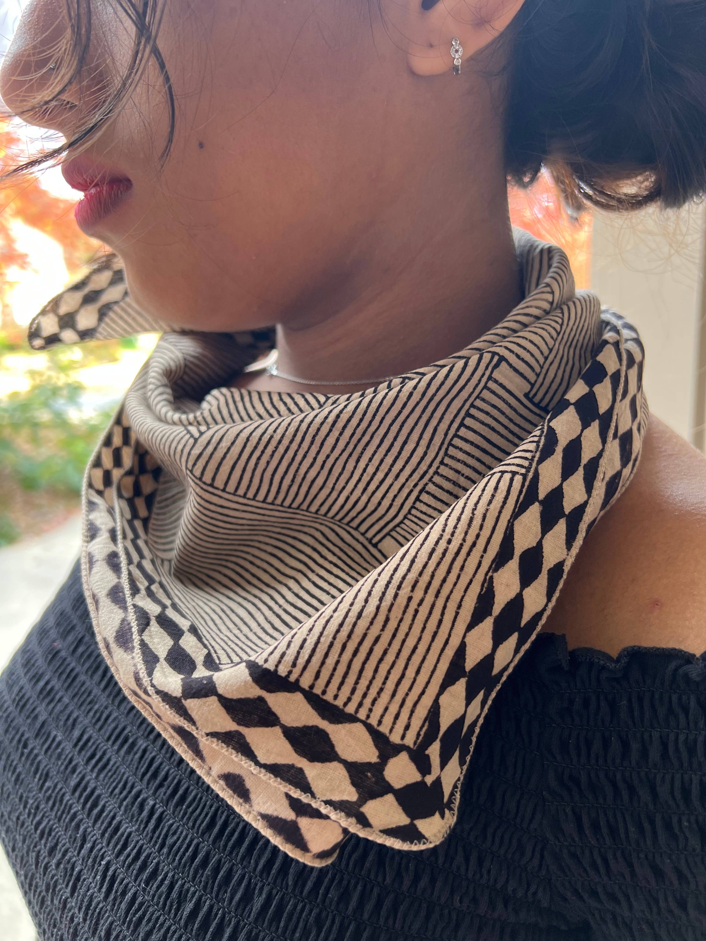 Bandana - Inky Doodles in Black & Chai