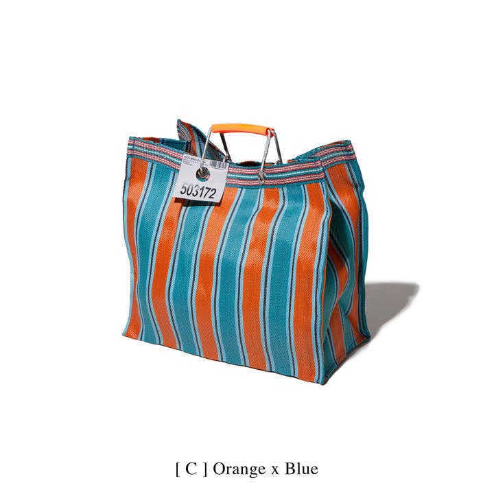 RECYCLED PLASTIC STRIPE BAG - Square: Red x Blue