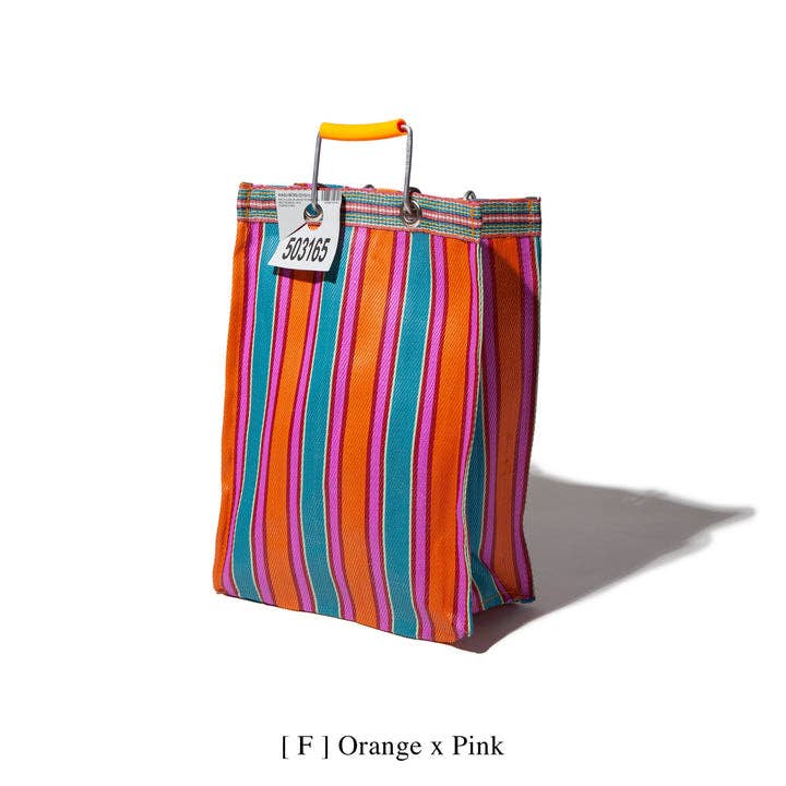 RECYCLED PLASTIC STRIPE BAG - Rectangle D15: Orange x Blue