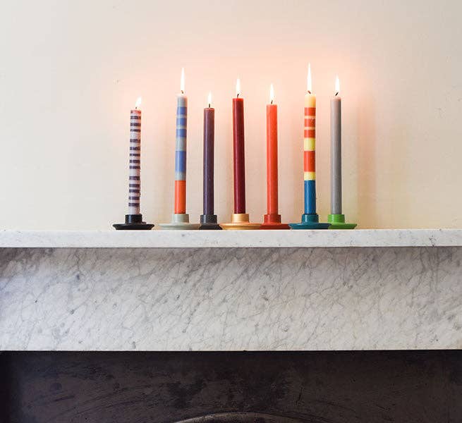 Striped Guardsman Red, Pearl & Royal Blue Eco Dinner Candles, Gift Box of 4