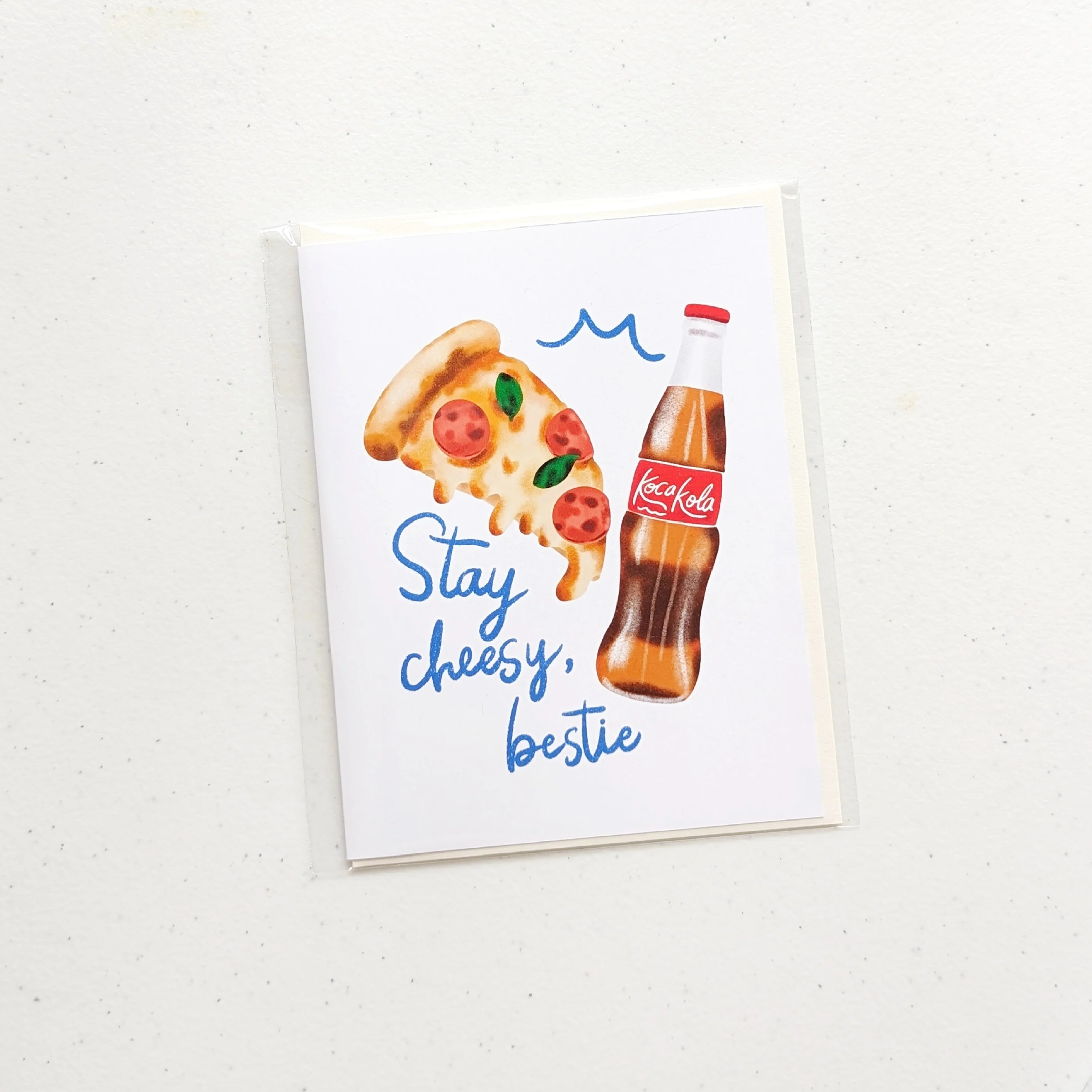 Besties Greeting Card – Pizza & Cola "Stay Cheesy" Friendship Card