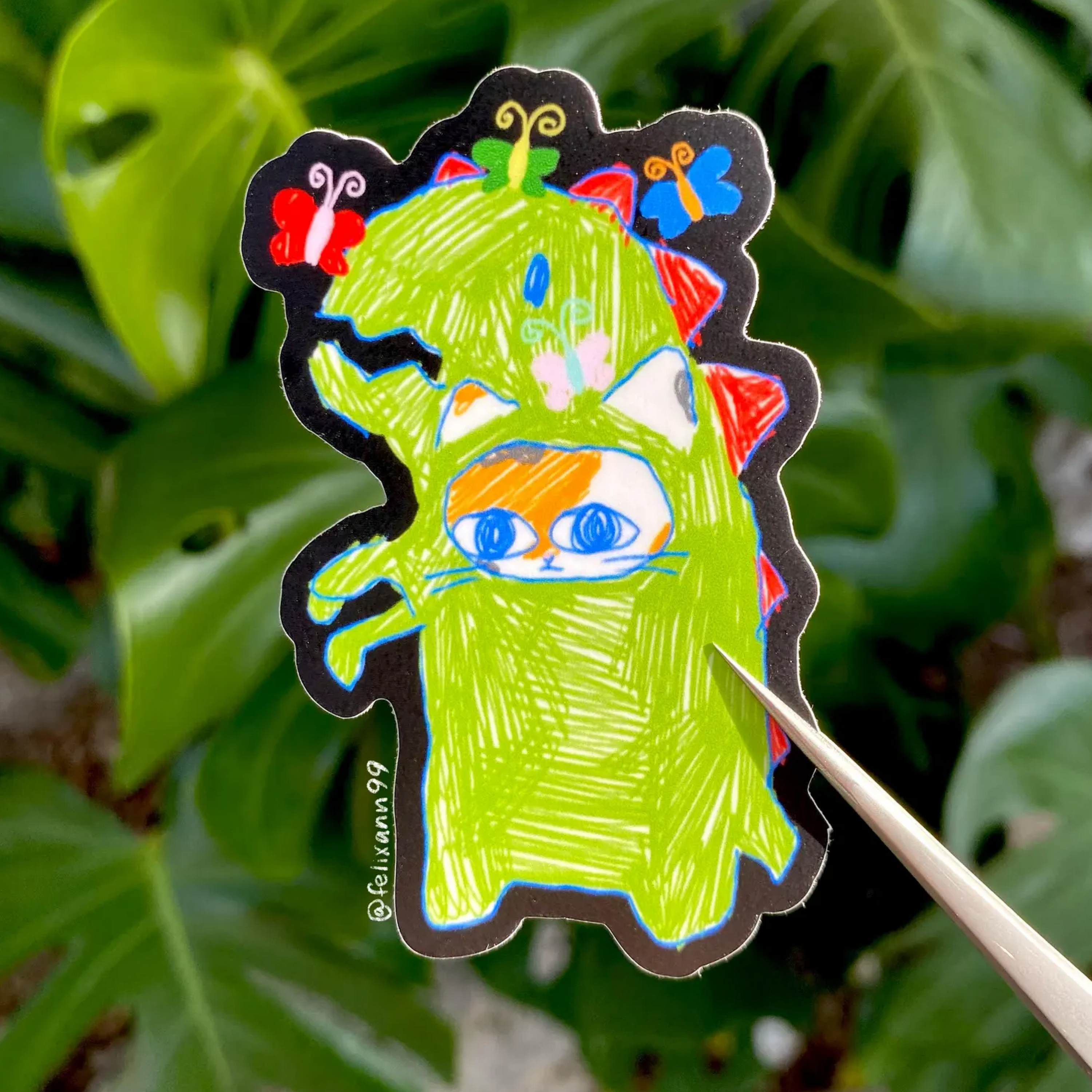Calico Cat Dinosaur Sticker