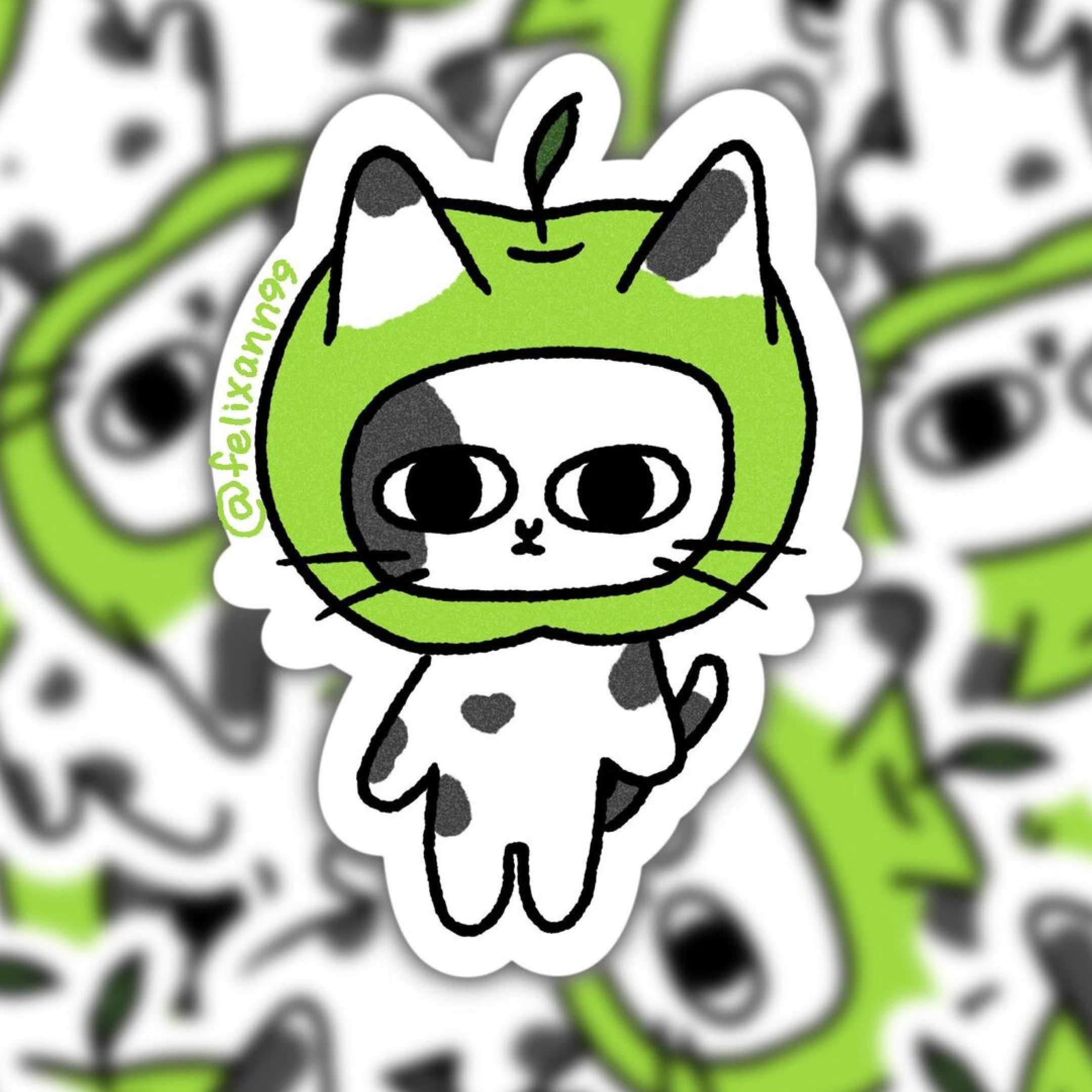 Green Apple Cat Sticker