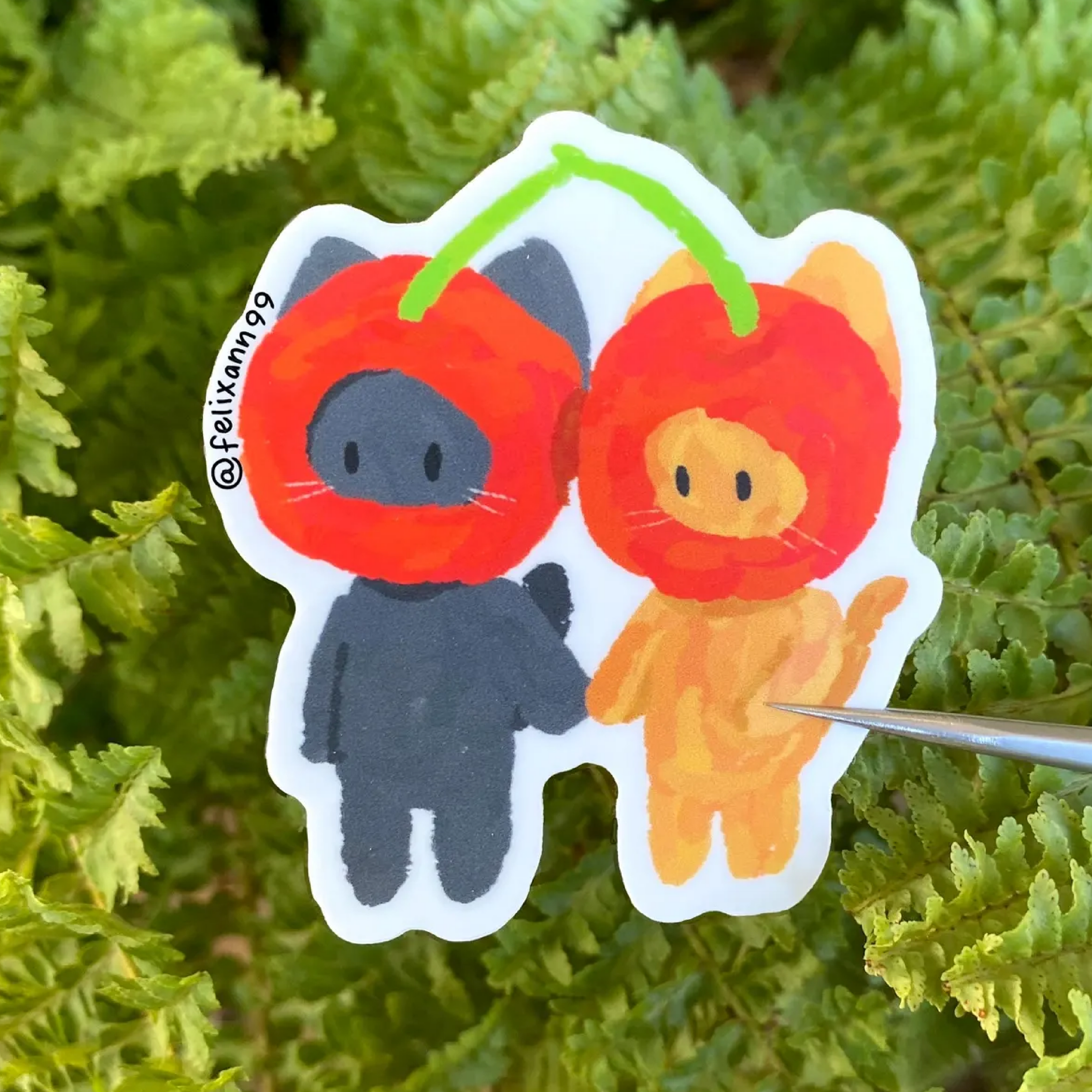 Black and Orange Cherry Cats Sticker