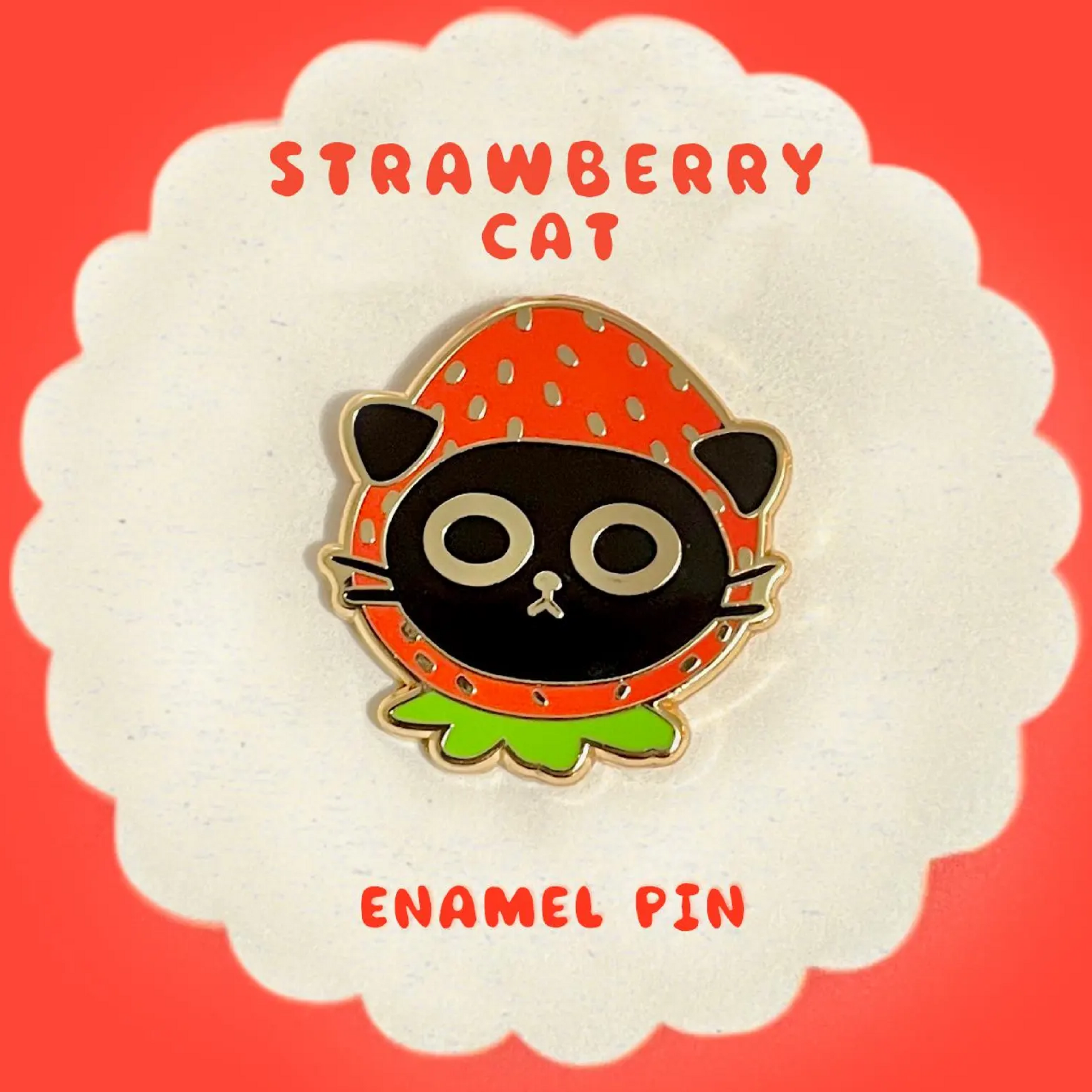 Strawberry Cat Enamel Pin