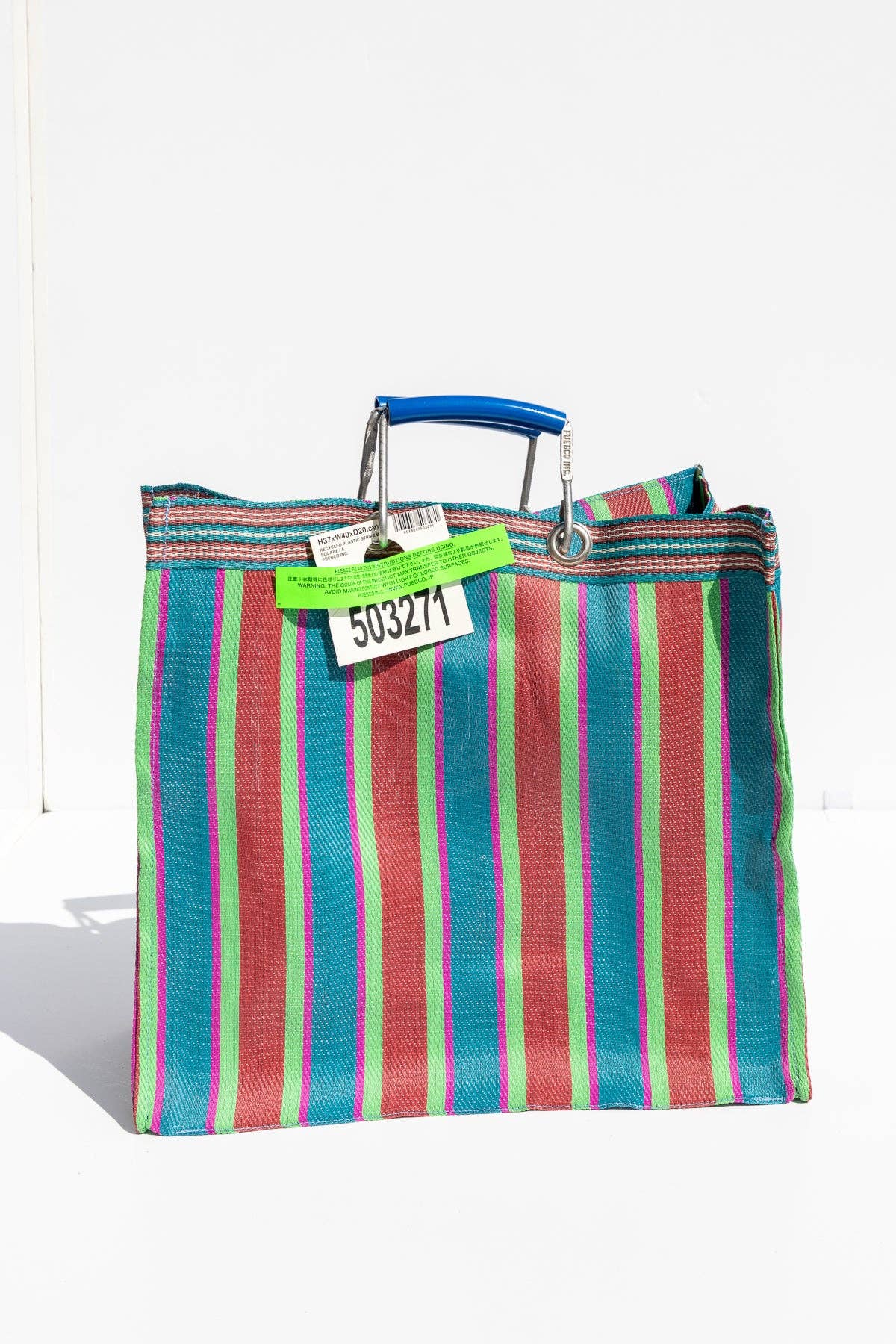 RECYCLED PLASTIC STRIPE BAG - Square: Red x Blue