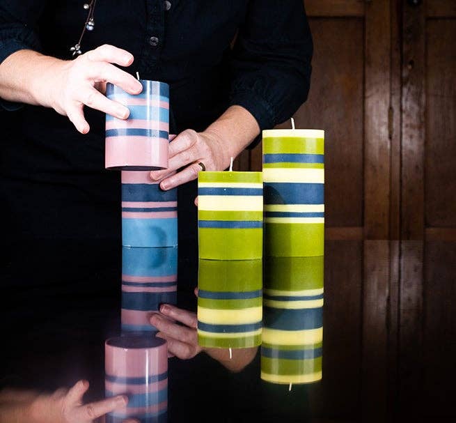 Small Olive, Indigo and Jasmine Eco Pillar Candle