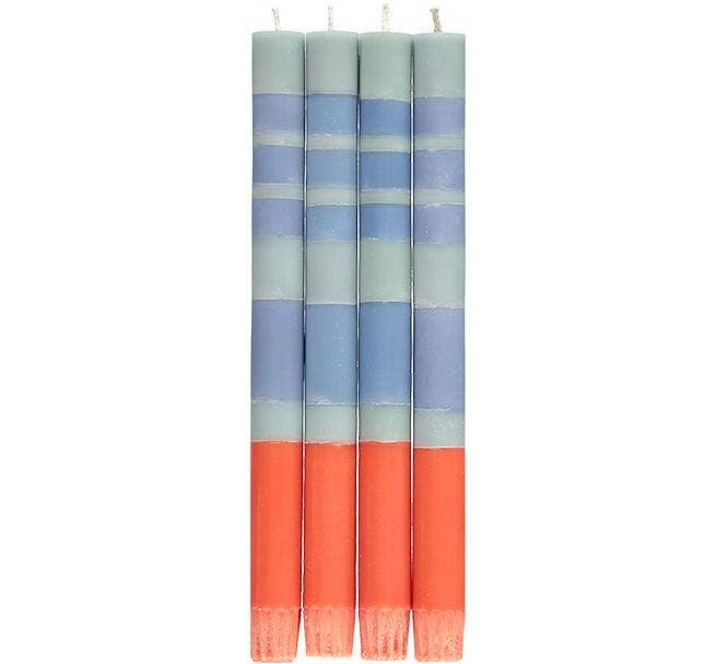 Striped Opaline, Pompadour & Rust Eco Dinner Candles, Gift Box of 4