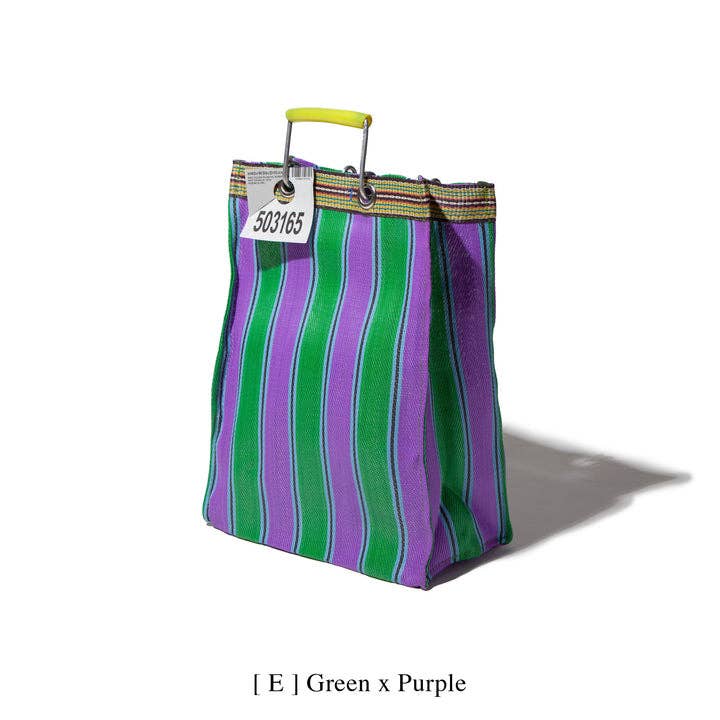 RECYCLED PLASTIC STRIPE BAG - Rectangle D15: Orange x Blue