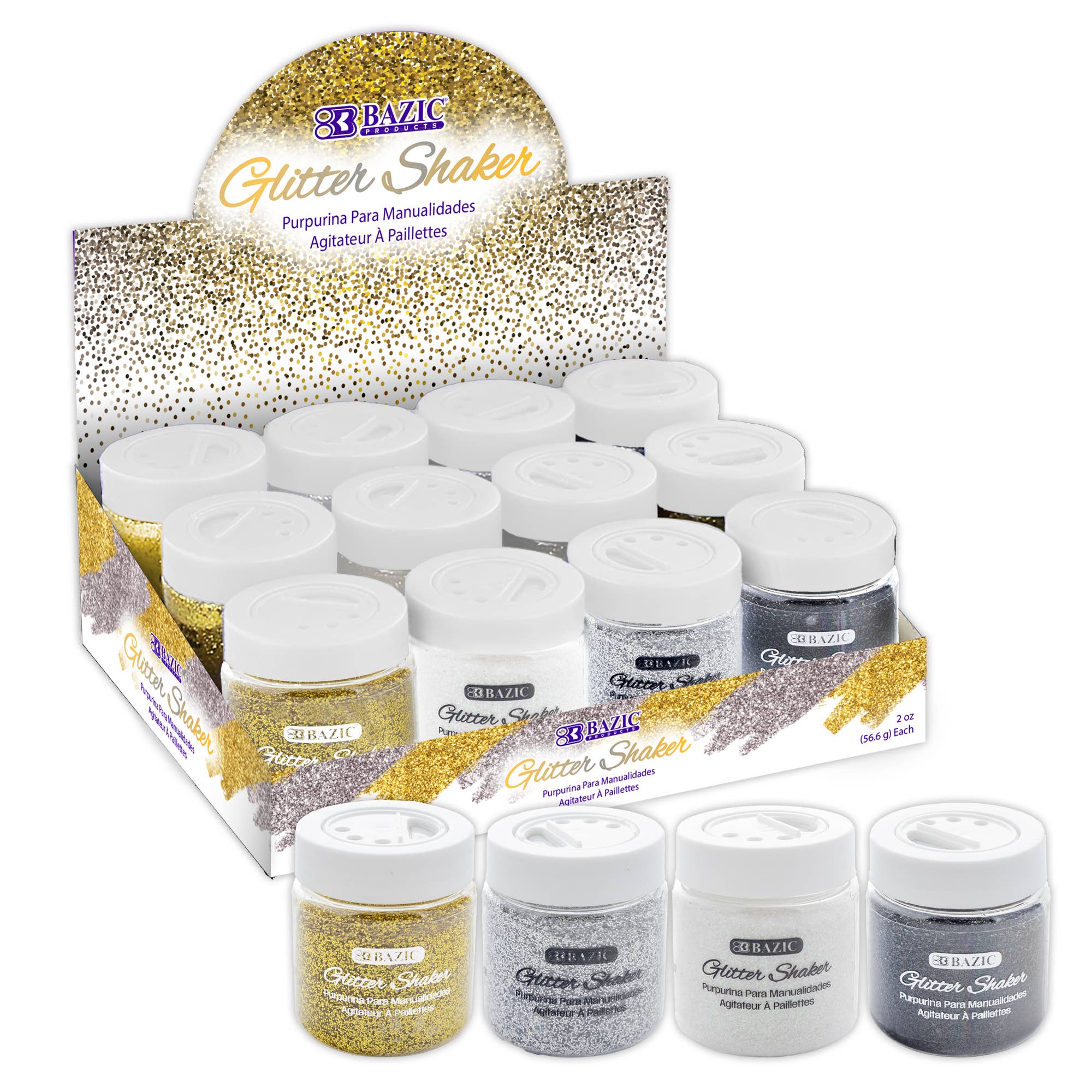 Glitter Shaker 56.6g / 2 Oz. Gold and Monochrome Color