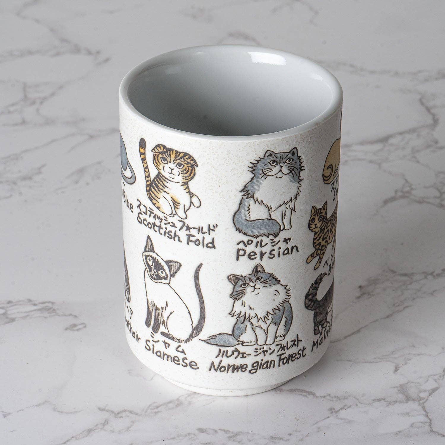 Japanese Cat Breed Names Yunomi Style Tea Cup Reactive Glaze 10 fl oz JP (6/60)