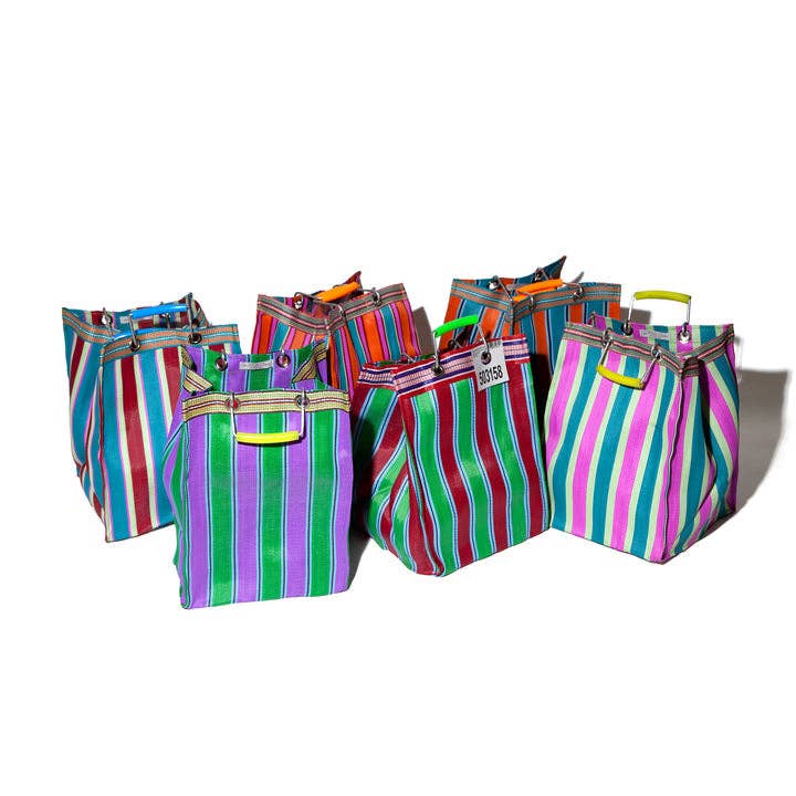 RECYCLED PLASTIC STRIPE BAG - Rectangle D30: Red x Blue