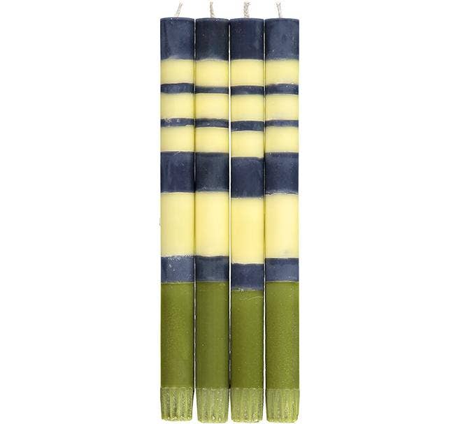 Striped Indigo, Jasmine & Olive Eco Dinner Candles, Gift Box of 4