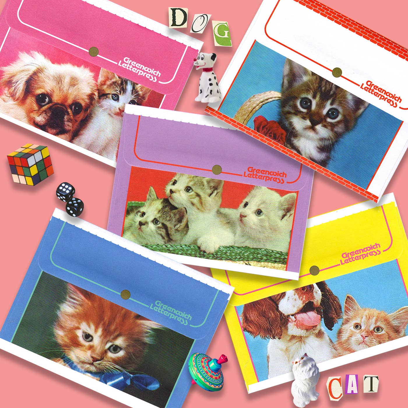 Dog & Cat Stationery – Vintage Envelope + Insert Card Set