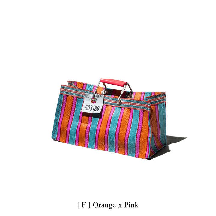 RECYCLED PLASTIC STRIPE BAG - Wide: Green x Purple