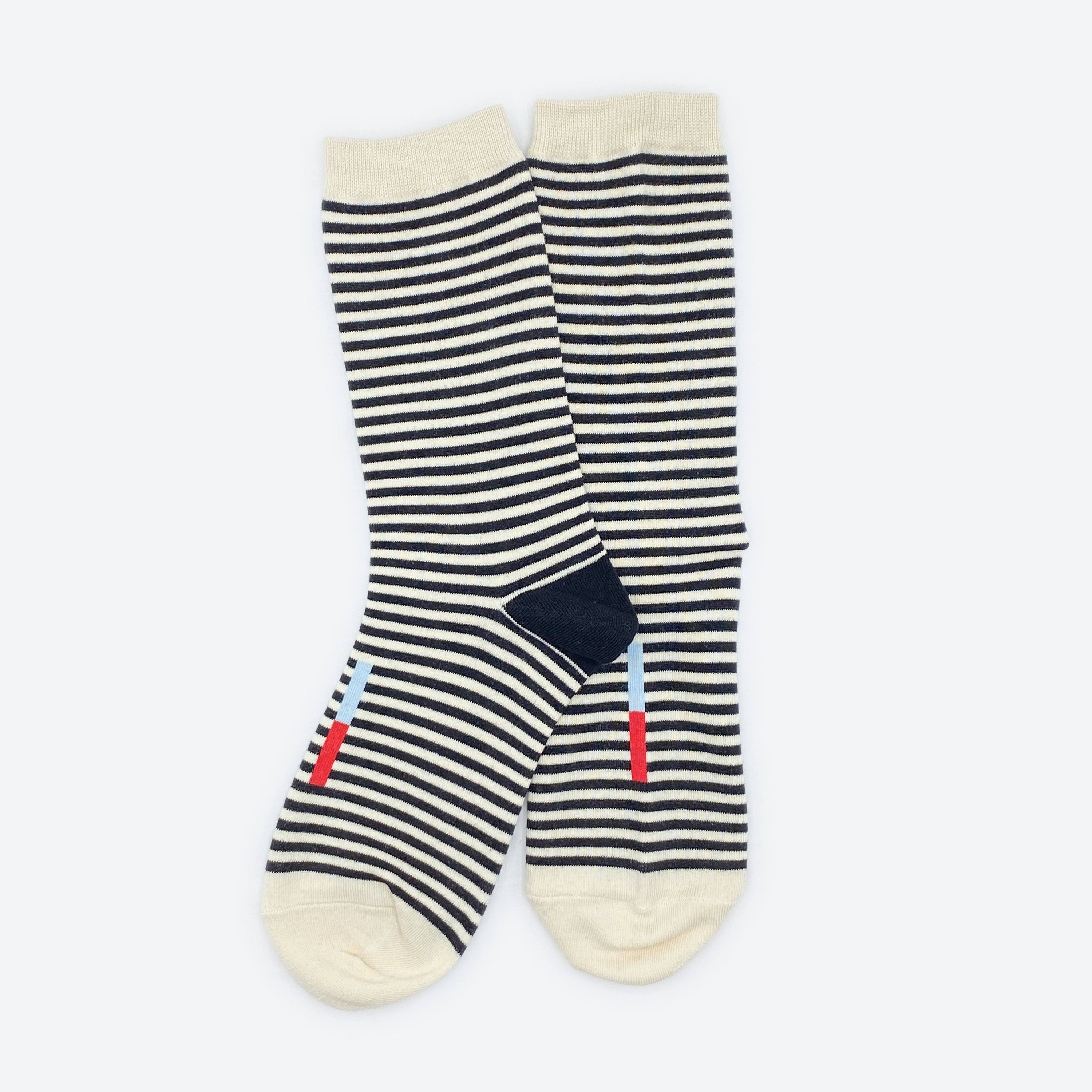 Cole Black and White Striped Crew Socks
