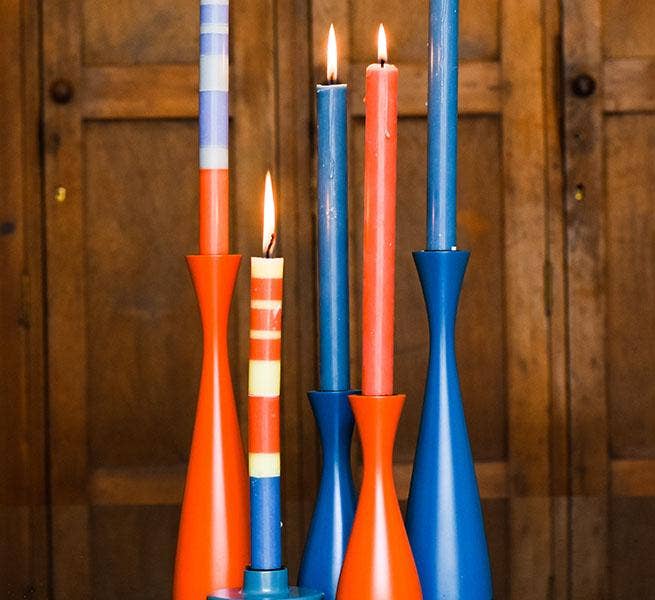 Striped Opaline, Pompadour & Rust Eco Dinner Candles, Gift Box of 4