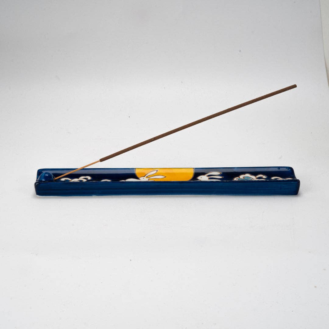 Handpainted Ceramic Incense Holder 9 inch L Moon Rabbit (1/72)