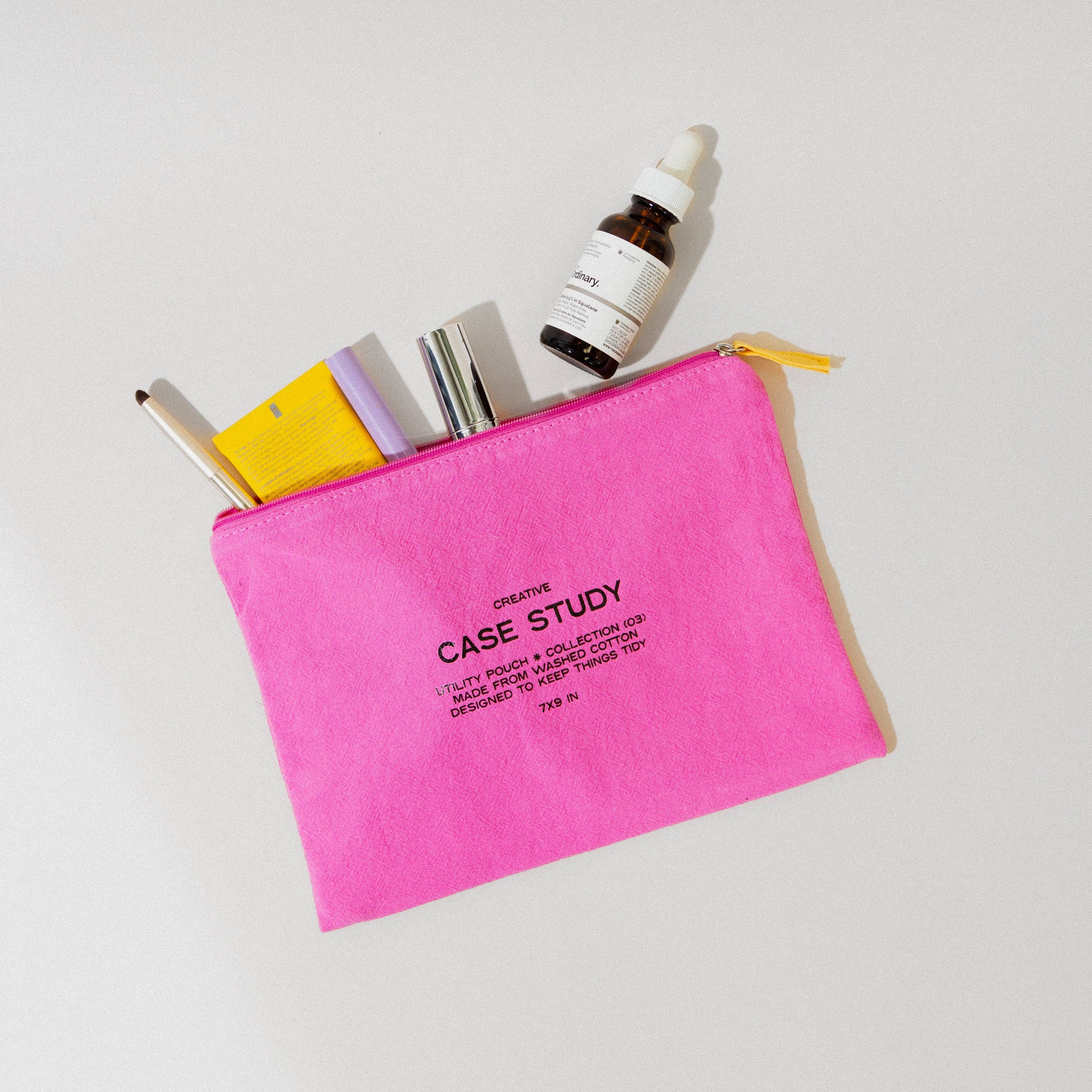 Washed Cotton Zipper Pouch | Candy