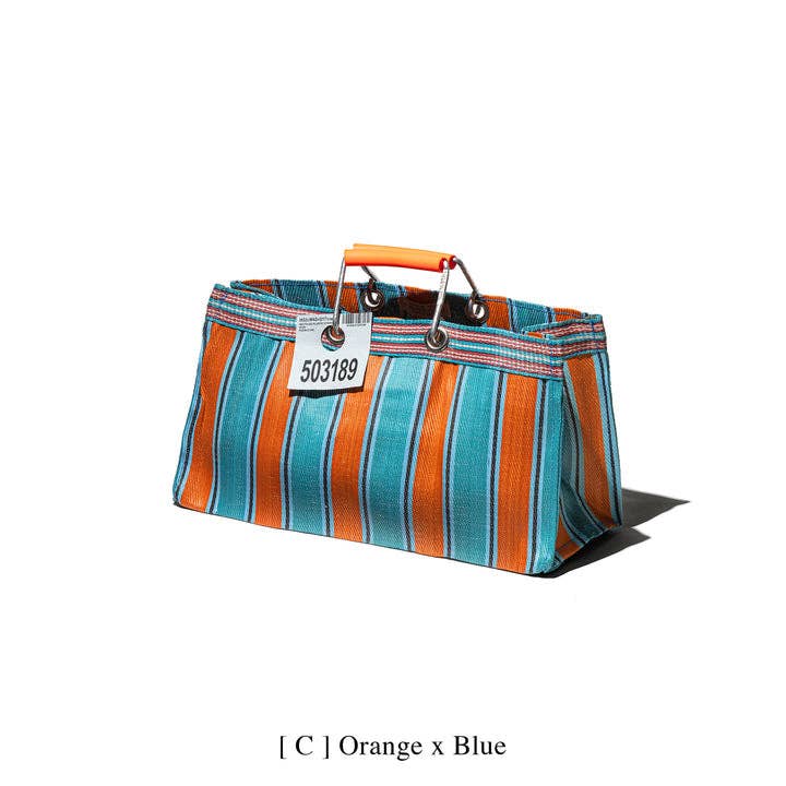 RECYCLED PLASTIC STRIPE BAG - Wide: Green x Purple