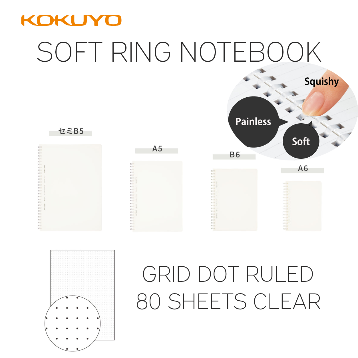 Japanese/KOKUYO SOFT RING DOT RULED 80 SHEETS CLEAR NOTEBOOk