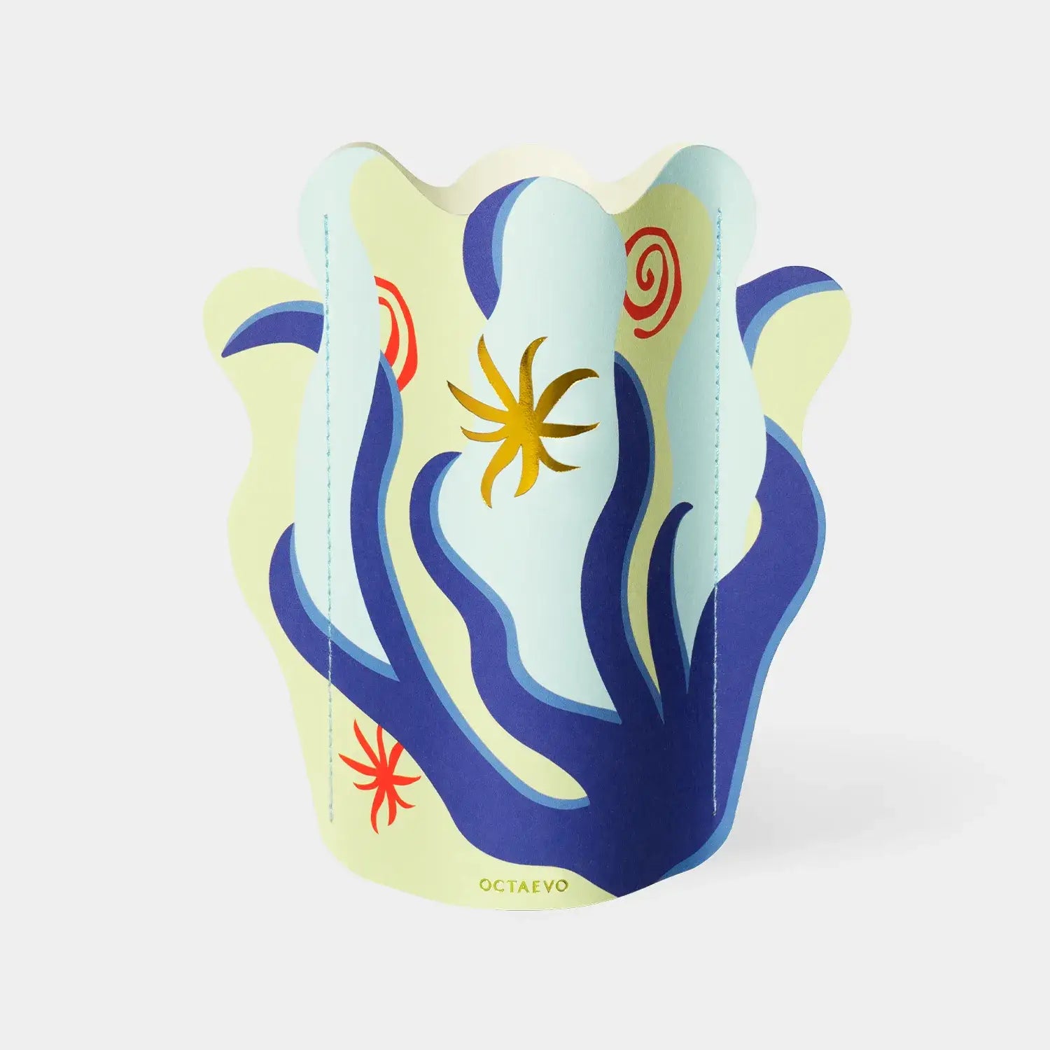 Octaevo Mini Paper Vase Amalfi Blue, Flower Vase & Card Set
