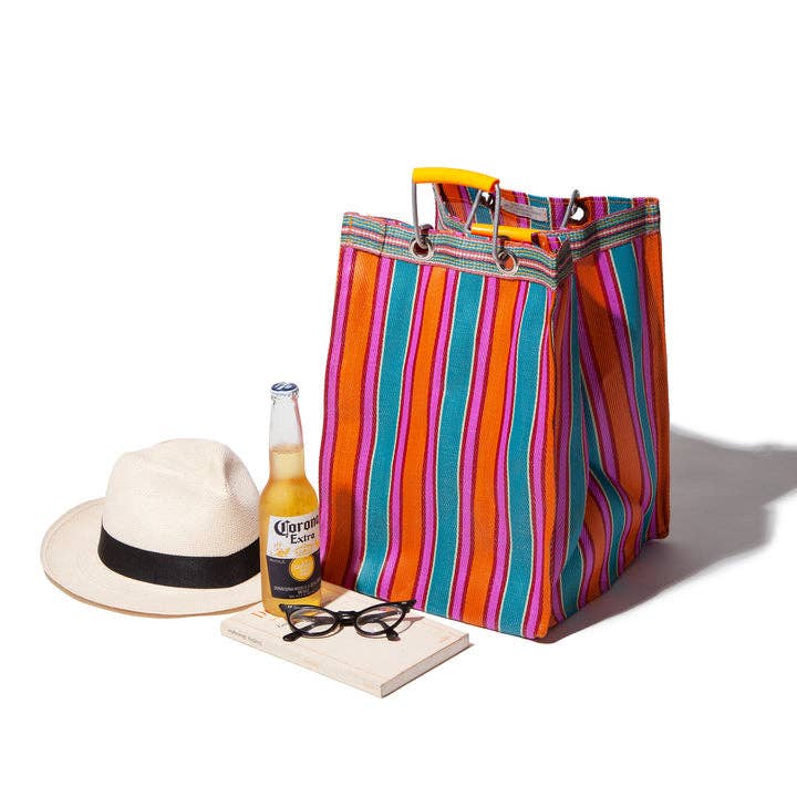 RECYCLED PLASTIC STRIPE BAG - Rectangle D30: Red x Blue