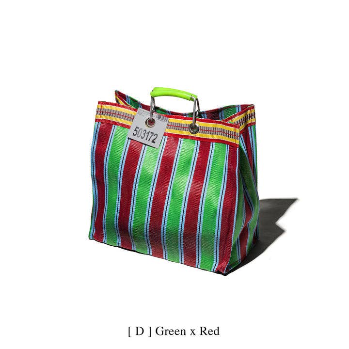 RECYCLED PLASTIC STRIPE BAG - Square: Red x Blue